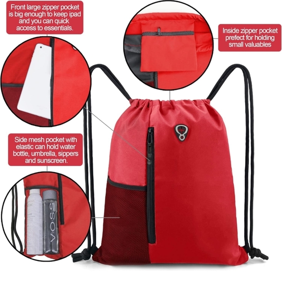 Drawstring Backpack Sports Gym Bag, NEW - Picture 5 of 9